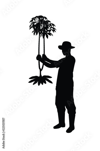 Gardener with cassava silhouette vector