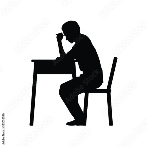 Young man sits on chair in examination room silhouette vector