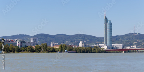 Photography Vienna, Austria - September 4, 2019: Millennium Tower 50 story skyscraper at the Danube