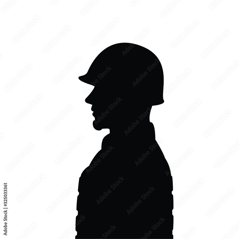 Side of police man or soldier silhouette vector