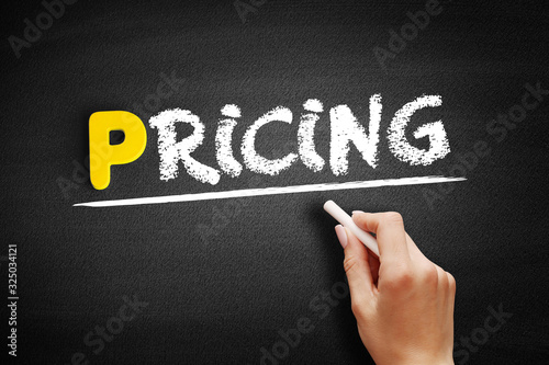 Pricing text on blackboard, business concept background photo