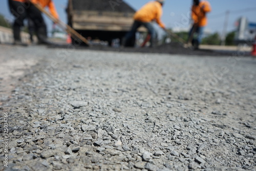 Blurred images of the road maintenance work of the Department of Highways in Thailand