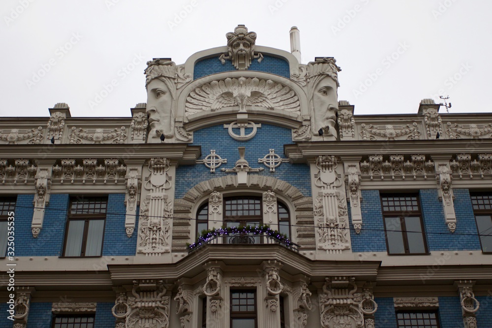 facade of the building Art nouveau in Riga, Lavtia 