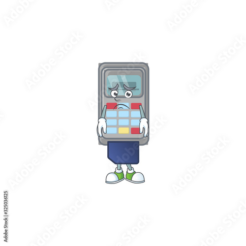 Cartoon character of a POS machine having an afraid face © kongvector