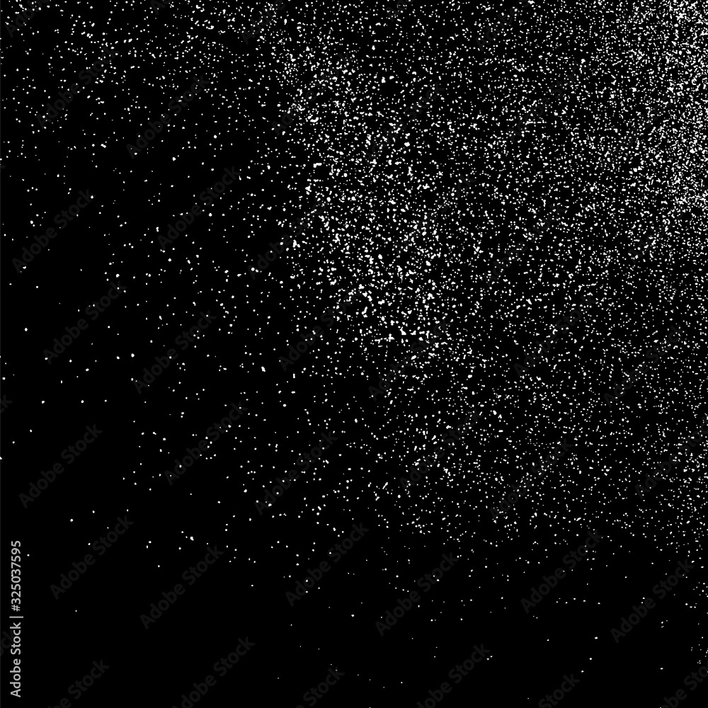 White Grainy Texture Isolated On Black Background. Dust Overlay. Light Coloured Noise Granules. Snow Vector Elements. Digitally Generated Image. Illustration, Eps 10. White Grainy Texture Isolated On Black Background. Dust Overlay. Light Coloured Noise Granules. Snow Vector Elements. Digitally Generated Image. Illustration, Eps 10.