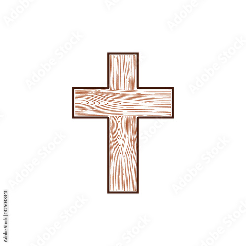 Wooden Christian cross abstract pattern. Wooden cross icon