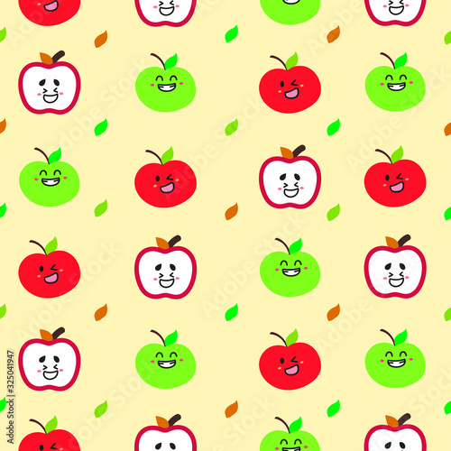 seamless pattern cute apples with emoticon