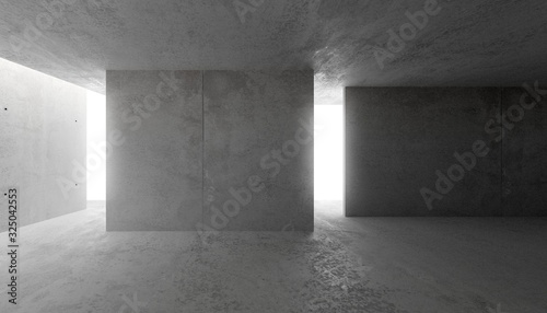 Abstract empty  modern concrete room with indirect lit backwall from behind - industrial interior or gallery background template  3D illustration