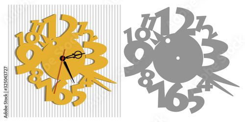Wall clock. Vector template of children's watches. The basis of the cVector template of children's watches. The basis of the clock for the children's room. Illustration of a cute bird and big numbers.