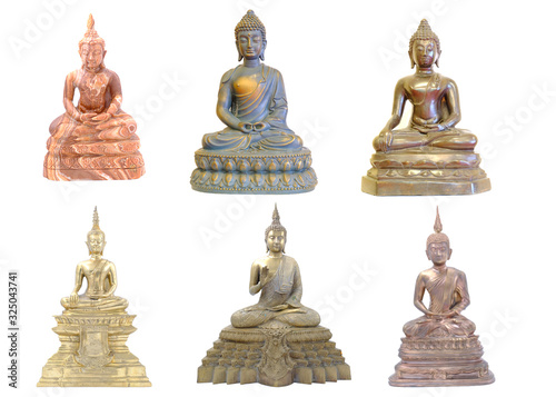 Canvas Print set of buddha statue isolated on white background.