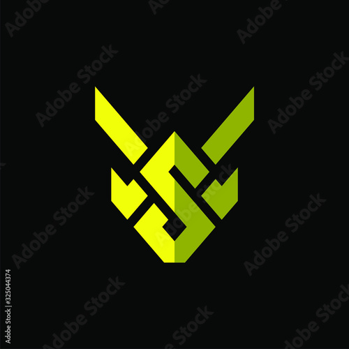 Initial letter S logo template with sporty dragon head line art symbol in flat design monogram illustration