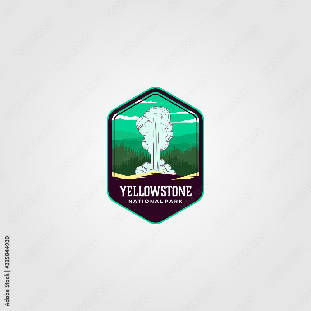 geyser eruption on yellowstone national park logo vector illustration design