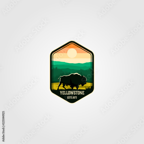 Fotografie, Obraz bison on yellowstone national park logo vector illustration