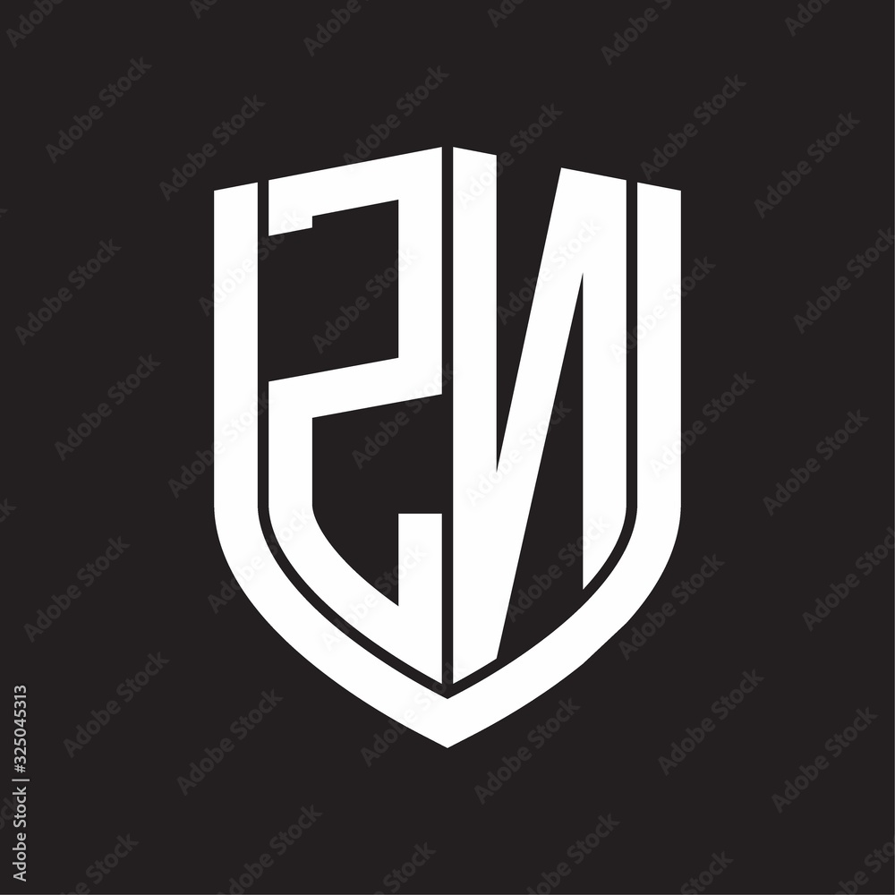 ZN Logo monogram with emblem shield design isolated on black background ZN Logo monogram with emblem shield design isolated on black background