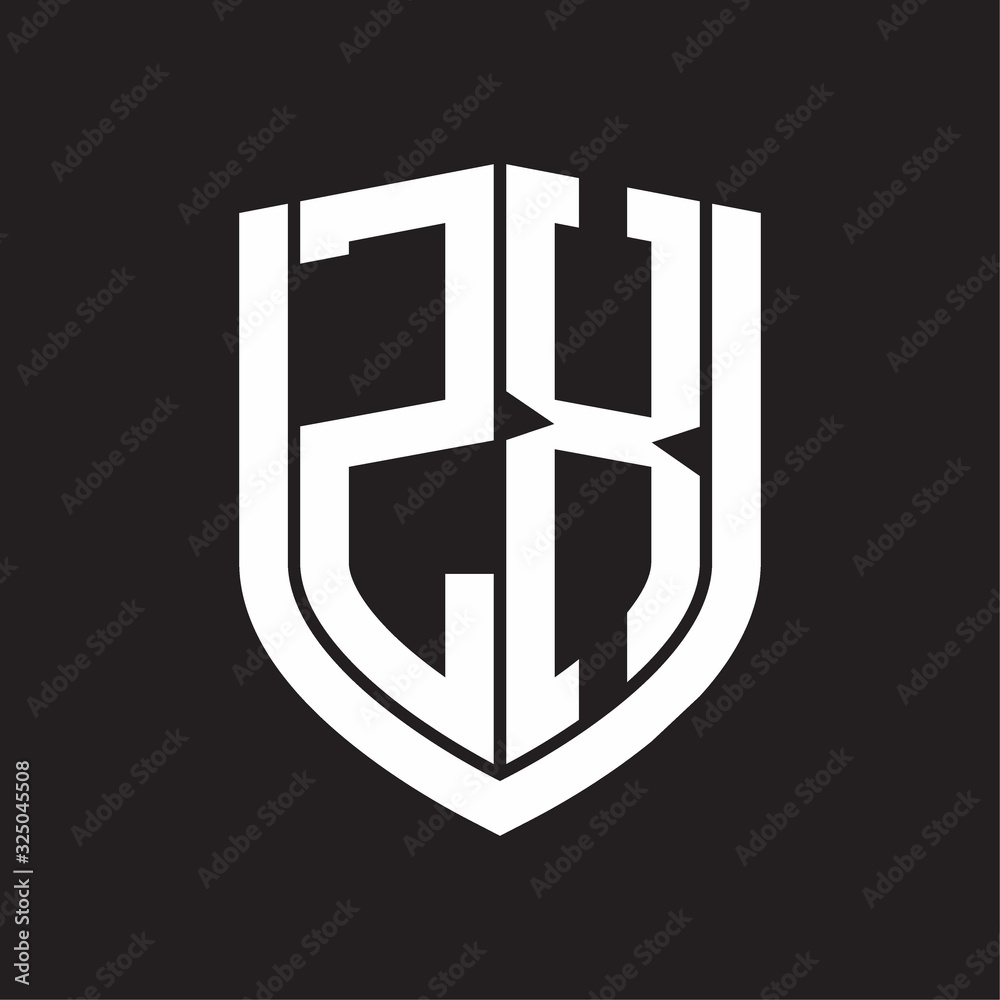 ZX Logo monogram with emblem shield design isolated on black background ZX Logo monogram with emblem shield design isolated on black background