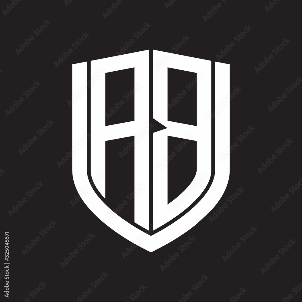 AB Logo monogram with emblem shield design isolated on black background