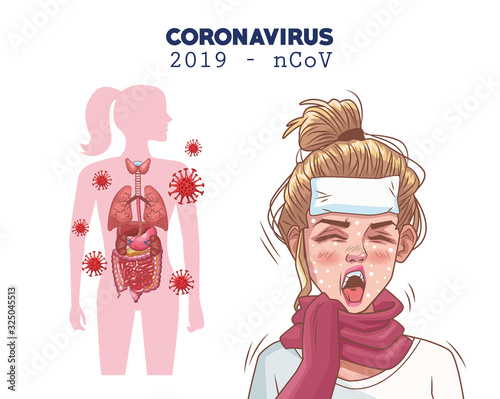 coronavirus infographic with sick woman character