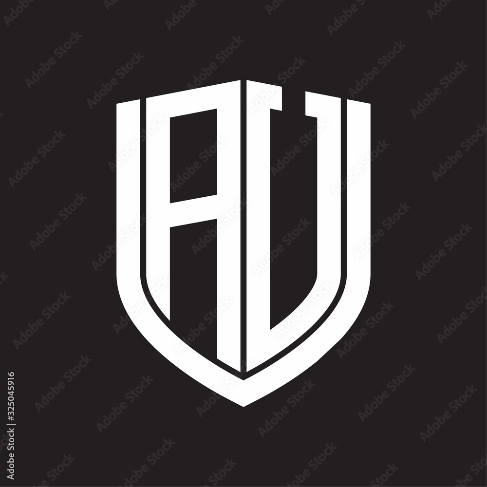 AU Logo monogram with emblem shield design isolated on black background AU Logo monogram with emblem shield design isolated on black background