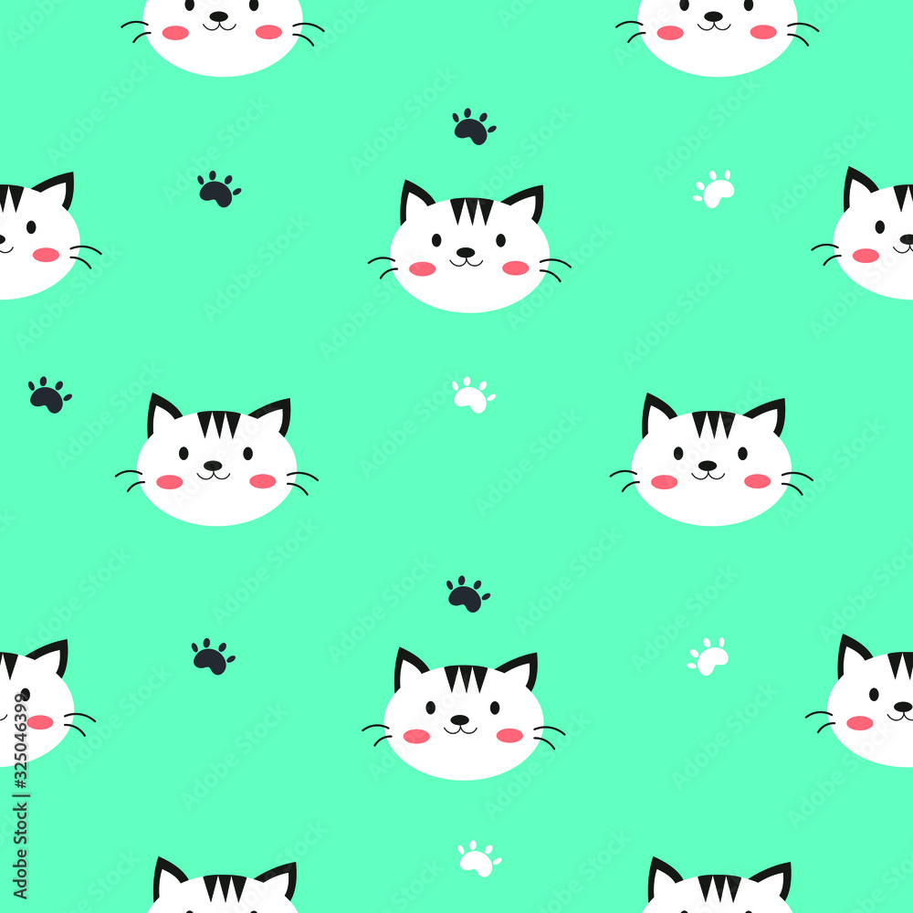 seamless pattern cute cartoon of white cat in blue background. for fabric pattern, kids wallpaper, gift wrapping paper seamless pattern cute cartoon of white cat in blue background. for fabric pattern, kids wallpaper, gift wrapping paper