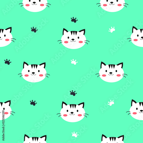 seamless pattern cute cartoon of white cat in blue background. for fabric pattern  kids wallpaper  gift wrapping paper