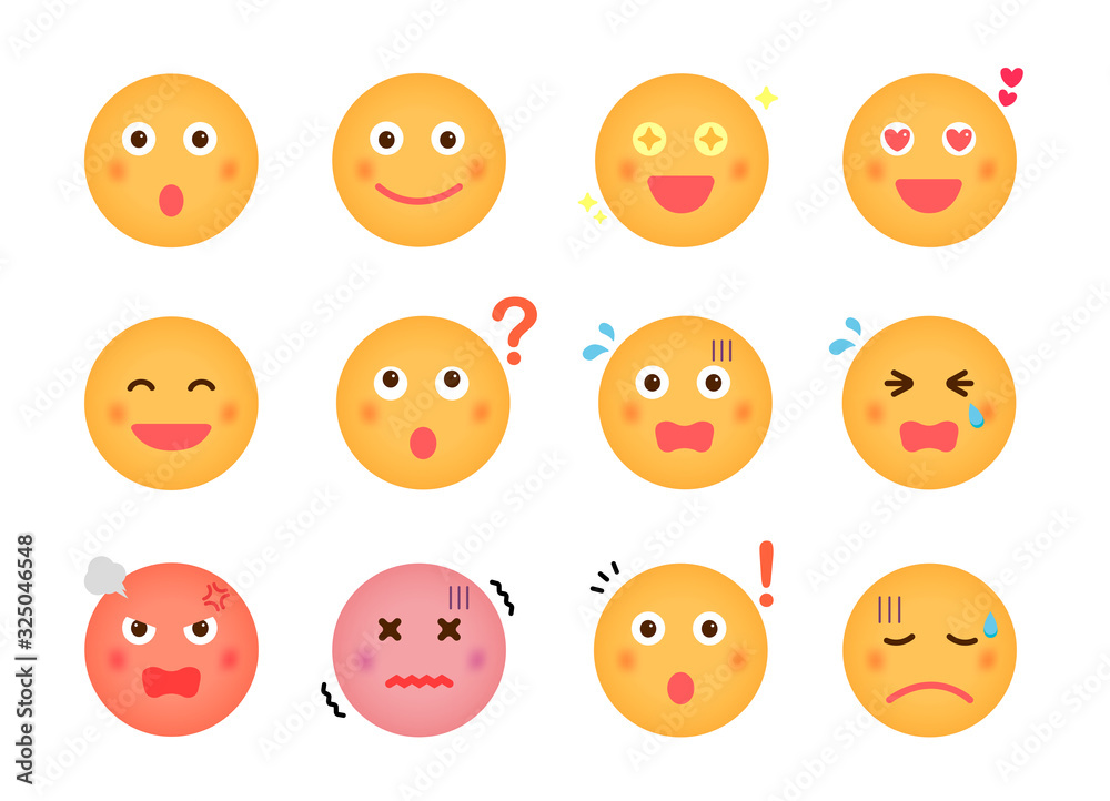 Cartoon face emoticon vector illustration set