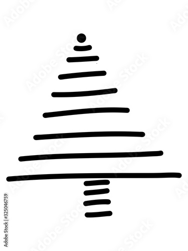 Single hand drawn new year fir tree. Doodle illustration for patterns, winter greeting cards, posters, stickers and seasonal desing. Vector stock illustration.