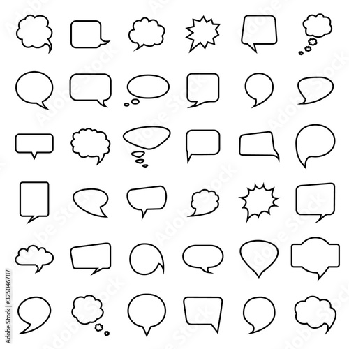 Speech bubble collection. Thirty six blank hand drawn.