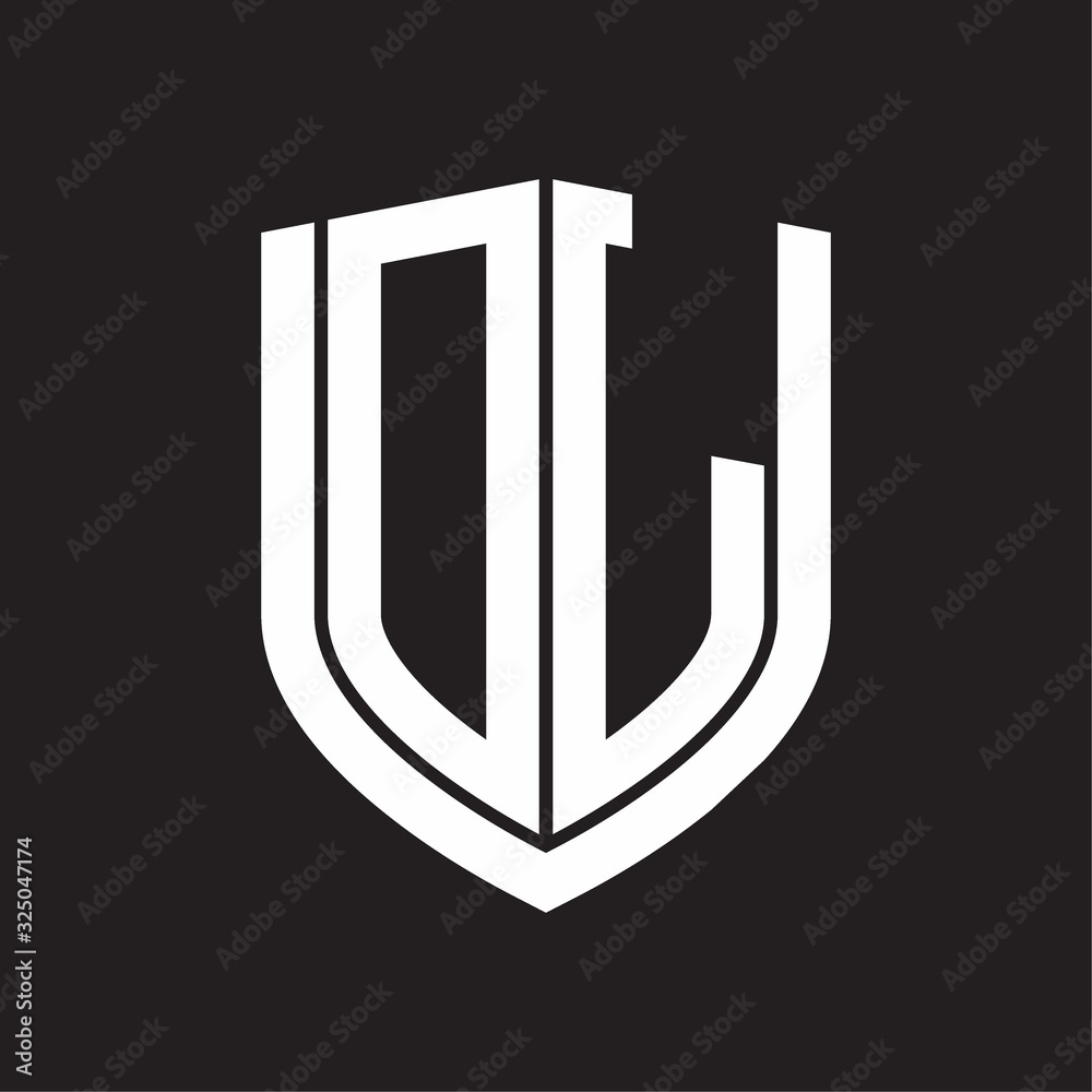 DL Logo monogram with emblem shield design isolated on black background DL Logo monogram with emblem shield design isolated on black background