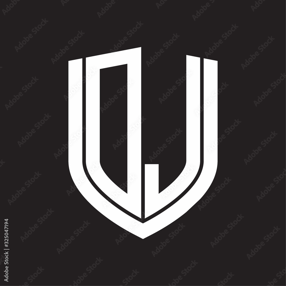 DJ Logo monogram with emblem shield design isolated on black background