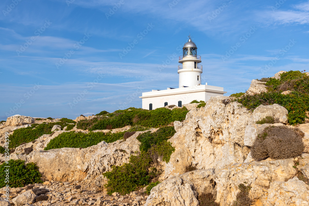Cavalleria lighthouse situated at the northernmost point of Menorca island. Baleares, Spain