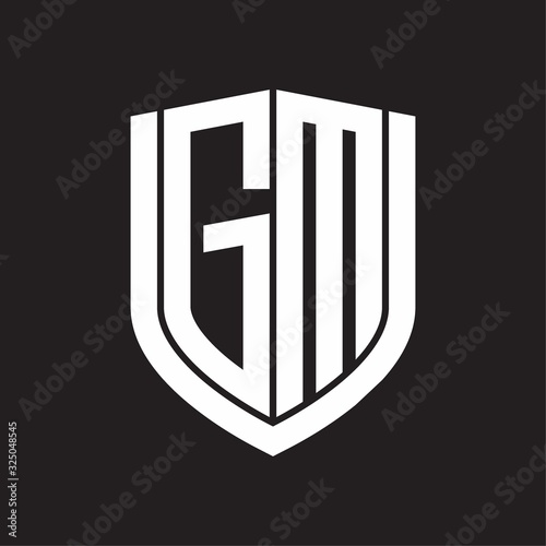 GM Logo monogram with emblem shield design isolated on black background