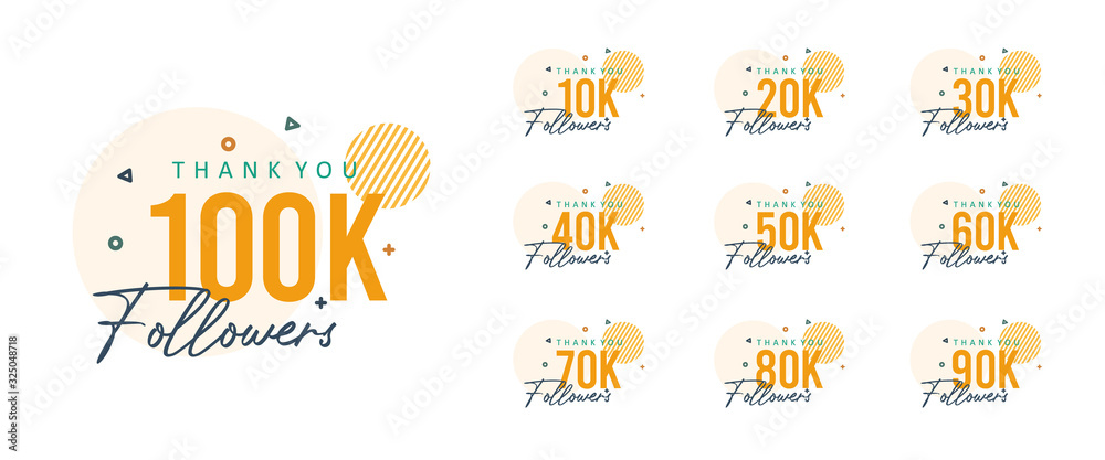 Set of numbers for Thanks followers design 