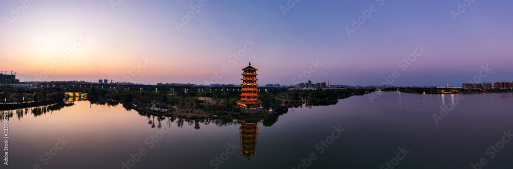 Aerial photo of Huayang Lake Wetland Park, Dongguan, Guangdong Province, China