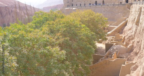 Landscape view of The Bezeklik Thousand Buddha Caves in Turpan Xinjiang Province China.