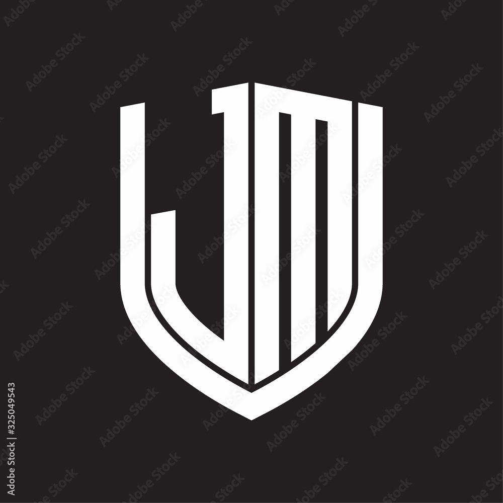JM Logo monogram with emblem shield design isolated on black background JM Logo monogram with emblem shield design isolated on black background