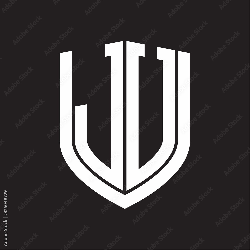 JU Logo monogram with emblem shield design isolated on black background JU Logo monogram with emblem shield design isolated on black background