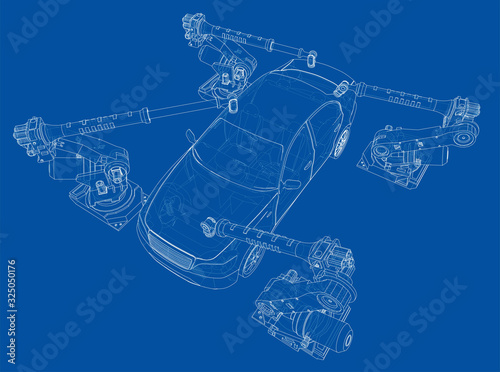 Assembly of motor vehicle. Vector