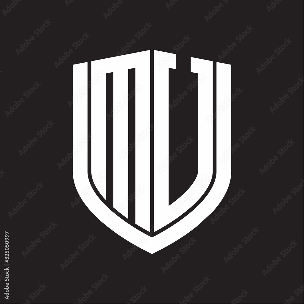 MU Logo monogram with emblem shield design isolated on black background