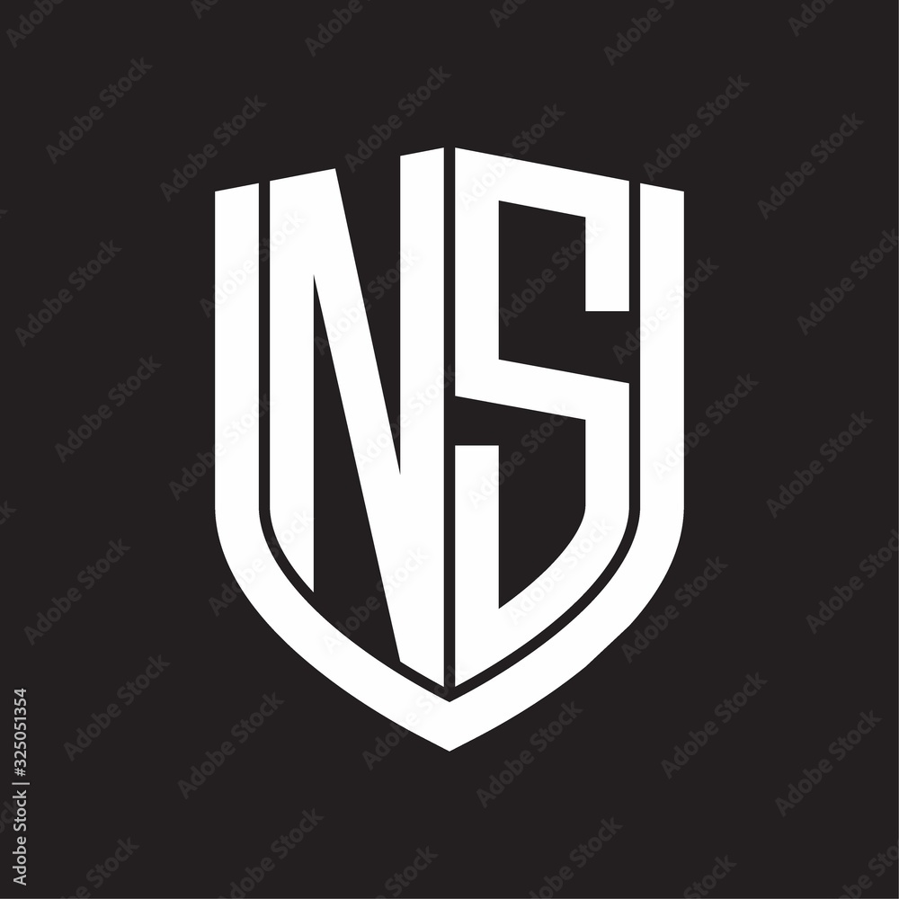 NS Logo monogram with emblem shield design isolated on black background NS Logo monogram with emblem shield design isolated on black background