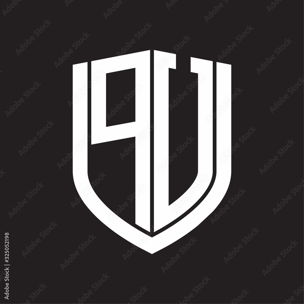 PU Logo monogram with emblem shield design isolated on black background PU Logo monogram with emblem shield design isolated on black background