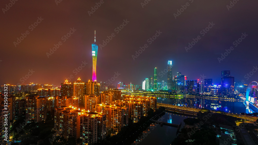 Fototapeta premium Aerial photo of night view of Guangzhou, China