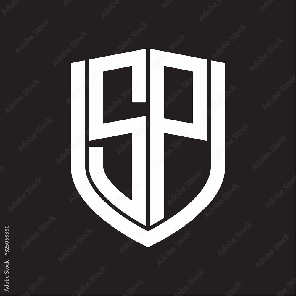 SP Logo monogram with emblem shield design isolated on black background SP Logo monogram with emblem shield design isolated on black background