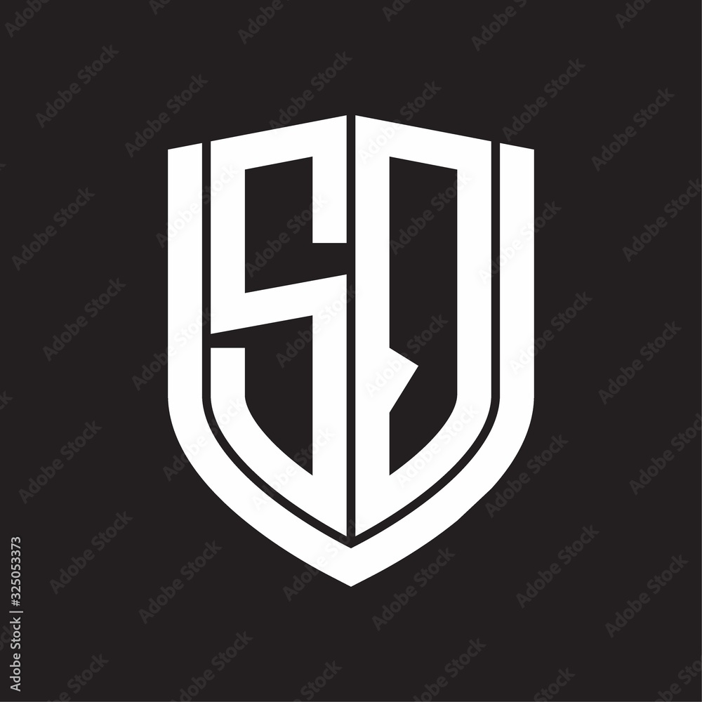 SQ Logo monogram with emblem shield design isolated on black background SQ Logo monogram with emblem shield design isolated on black background