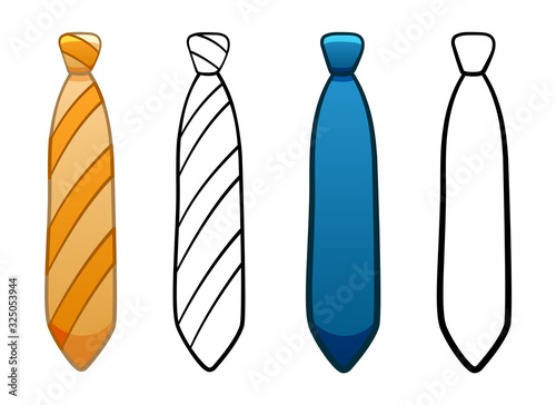 Necktie with simple knot in four variants set on white background