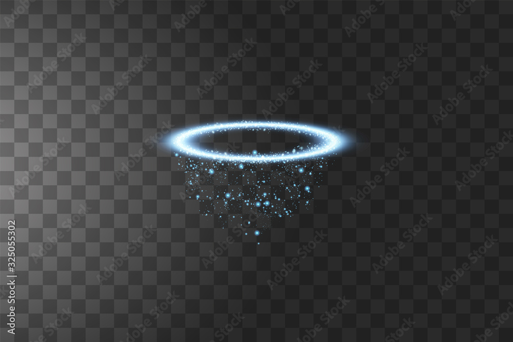Fototapeta Blue halo angel ring. Isolated on black background, vector illustration