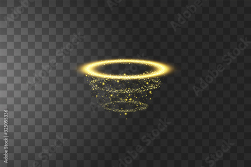 Golden halo angel ring. Isolated on black transparent background, vector illustration