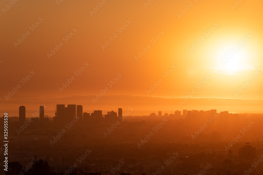 Sunset over Los Angeles city, California, United States.