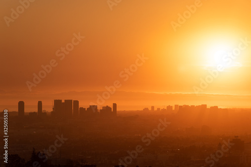 Sunset over Los Angeles city  California  United States.