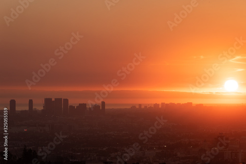 Sunset over Los Angeles city from Griffith Observatory in California, United States.