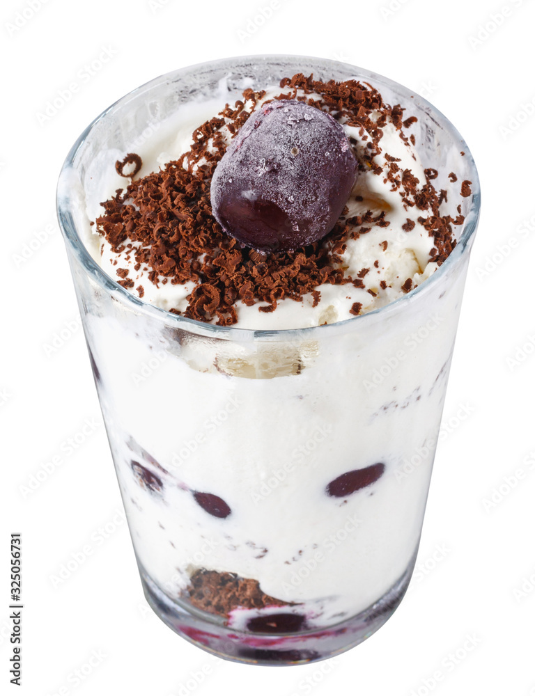 Ice cream with cherry berries on marble countertop background Ice cream with cherry berries on marble countertop background